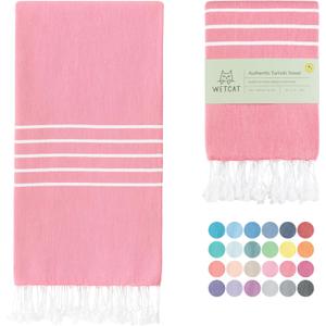 WETCAT Turkish Beach Towel Oversized (38"x71") 100% Turkish Cotton, Made in Turkey - Sand Free, Extra Large, Ultra Soft, Quick Drying, Compact & Lightweight for Travel - Hot Pink