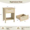 Rattan Nightstand, Farmhouse Side Table with Drawer and Storage Shelf, Boho Bedside Night Stand with Golden Handle, Wooden End Table for Bedroom, Dorm and Small Spaces, Natural 15"D x 19.7"W x 25.2"H