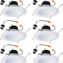 HALO LT 5 in / 6 in LED Recessed Lights Retrofit Can Light Fixtures 6 Pack 3000K Warm White 750 Lumens Wet Location Dimmable Ceiling Downlights with Baffle White Trim