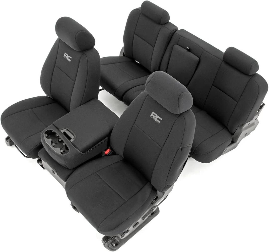 Rough Country Neoprene Seat Covers for Chevy Silverado & GMC Sierra 1500/2500HD (2007-2013) - Waterproof & UV Resistant, Foam Padded, Front & Rear Seat Cover Set