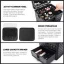 Makeup Case with Drawer, Detachable Lighted LED Mirror, Travel Vanity Organizer, Portable Cosmetic Train Case, Lockable Makeup Suitcase with Adjustable Dividers, Shoulder Strap, Brush Holder