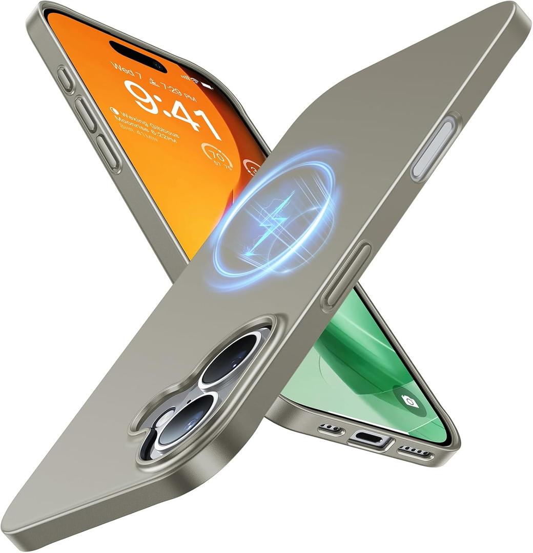 TORRAS Magnetic Slim-Fit for iPhone 16 Case 6.1 inch, Ultra-Thin 16 Phone Case Compatible with MagSafe Phone 16 Case, Light Anti-Scratch Matte Hard PC Bayer OriginFit, Natural Titanium