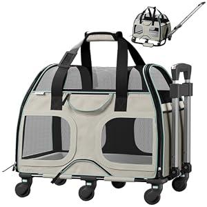 Katziela Pet Carrier - Airline Compliant Dog Carrier - TSA Approved Pet Carrier for Small Dogs and Cats - Soft FAA Travel Airplane Dog Carrier Luggage (White/ Blue-Pro)