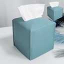 HOMOTEK 2 Pack Tissue Box Cover, Square PU Leather Tissue Holder, Decorative Facial Tissue Cube Paper Organizer Dispenser for Bathroom, Night Stands, Desk, Car 5X5X5'' - Aqua Blue, Pebble Grain