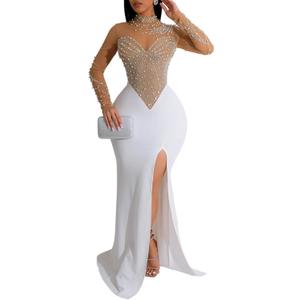 Women Sleeveless Off Shoulder Split Evening Cocktail Long Dress (X-Large, 91013-apricot)