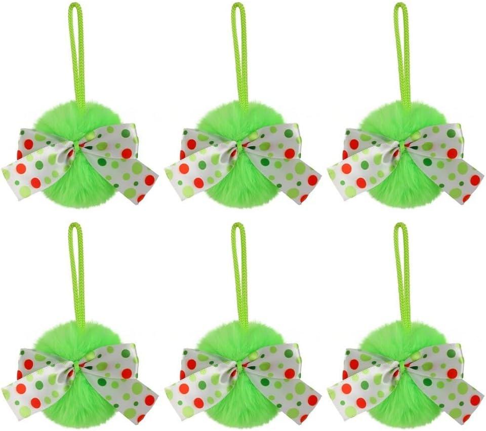 12 Pack Cute Christmas Plush Ball Hanging Decorations with Bright Red Ribbon, Ornaments for Christmas Tree, Bag, Keychain or DIY Holiday Projects, 5.1 Inch Diameter Festive Home Accents