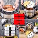 Steamer Pot 11inch Steam Pots for Cooking Steamer Pot with Lid 3-tier Multipurpose Stainless Steel Steaming Pot Cookware with Handle for Vegetable, Dumpling, Stock, Sauce, Food (11Inch/28cm)