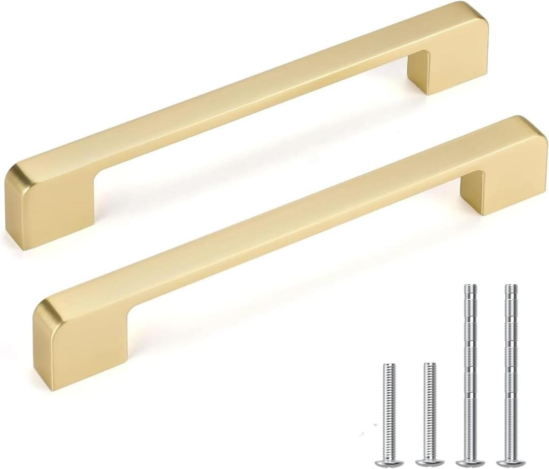 10 Pack 6-5/16 Inch Brushed Gold Cabinet Pulls Solid Zinc Alloy Gold Cabinet Handles - Brushed Brass Dresser Drawer Pulls for Kitchen Cabinet Hardware Zinc Alloy Handles