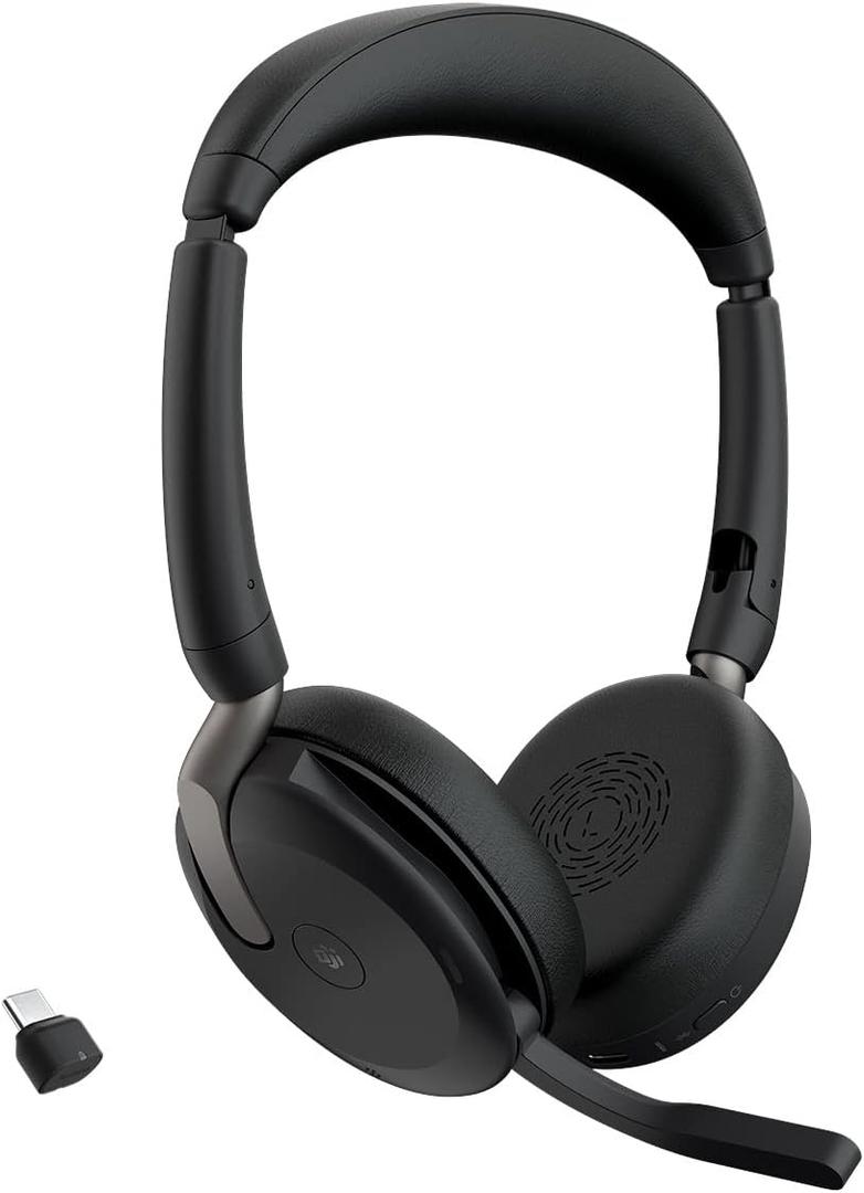 Jabra Evolve2 65 Flex Wireless Stereo Headset - Bluetooth, Noise-Cancelling ClearVoice Technology & Hybrid ANC - Certified for Microsoft Teams - Black (USB-C & Charging Cord)