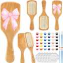 Meanplan 6 Set DIY Wooden Hairbrush Painting Kits Make Your Own Hair Brush Girls Hand-Painted Hairbrush Night Party Supplies with Paint Brush and Palette for DIY Gift Party Crafts