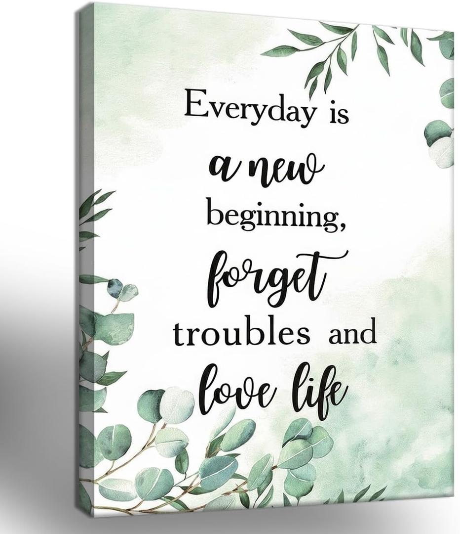 Framed Inspirational Wall Art –Botanical Canvas Print posters, Green Leaf Painting pictures for Bedroom, Living Room, Bathroom, Office, Motivational Quote Picture, Ready to Hang 12x16Inch