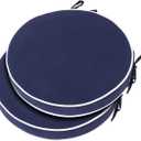 Outdoor Bistro Chair Cushions Set of 2, Waterproof 15 inch Round Seat Cushions with Ties for Patio Deck Furniture (Navy Blue)
