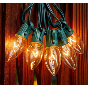 Minetom C9 Clear Christmas String Lights, 50FT 50 Bulbs Bright & Warm Outdoor Christmas Lights, Long Life C9 String Lights for Tree Patio Gazebo Wreath, Green Wire