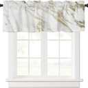 Savannan Marble Curtains Valances, Marble Texture White Gold Abstract Art Rod Pocket Cafe Valance Short Window Curtains for Kitchen, Bedroom, Living Room, 1 Panel, 54"X18"