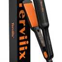 Terviiix 2 Inch Wide Ceramic Flat Iron Hair Straightener for Thick Curly Hair - Heats in 30s, 300°F-450°F Adjustable, Dual Voltage for Travel, Auto Shut Off, Black (Orange)