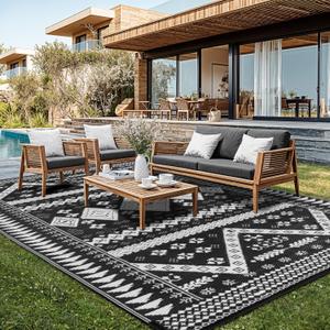 Shilucheng 8x10 Outdoor Rug for Patio Clearance Waterproof Reversible Plastic Foldable Large Rugs for Camping, RV, Deck, Picnic, Beach, Backyard Outdoor Carpet (Black/White)