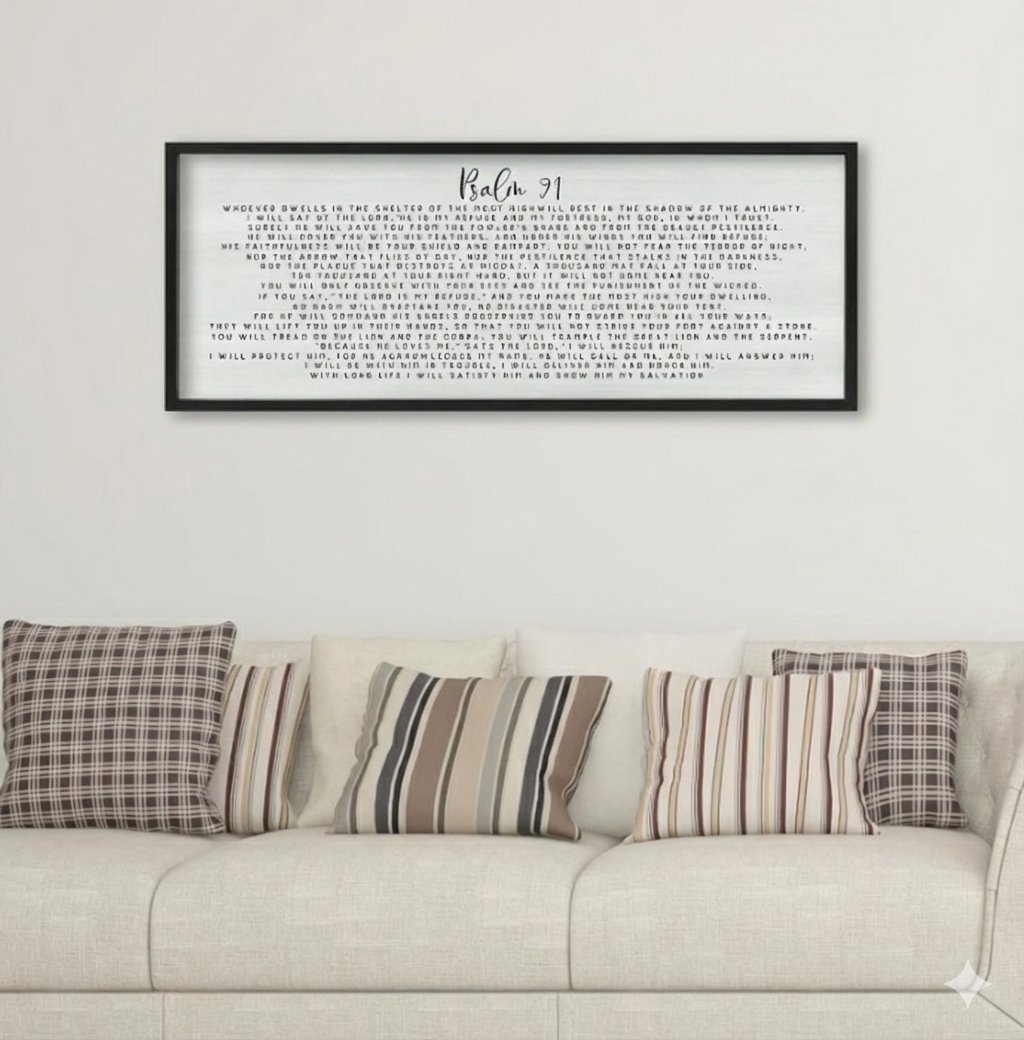 ZZJJHYWGQ Catholic Wall Decor Psalm 91 Bible Verse Wall Art 32"×12" Scripture Print Sign for Home Prayer Room Family Christian Inspirational Quotes Wood Framed Religious Wall Hanging (Black)