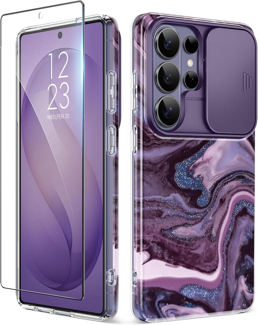 GVIEWIN for Samsung Galaxy S26 Ultra Case with Slide Camera Cover, [Screen Protector] [Shockproof Military Grade Drop Protection] Marble Slim Fit Hard PC Phone Cover S26 Ultra 6.9" 2026 (Quicksand)