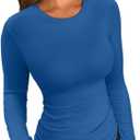 VICHYIE Fall Clothes Womens Crewneck Ribbed Long Sleeve Shirts Slim Fitted Tee Casual Basic Tshirt Top (Blue, M)