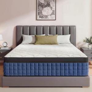 14 Inch Queen Mattress,Queen Size Mattress in a Box,Gel Memory Foam Hybrid Mattresses with Pocket Springs for Motion Isolation,Pressure Relief,Medium Firm,Back & Lumbar Support