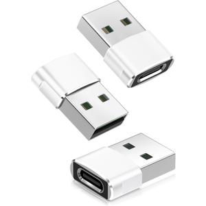 Basesailor USB to USB C Adapter,Apple iPhone 16 15 14 Pro Max Charging Adapter 3Pack,Type C Female to USB A Male Cable Converter for Apple Watch iWatch Series 10 9 8 SE,Airpod 2 3 4,iPad Mini 7 Air 6 (White)