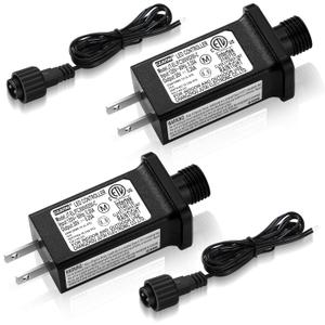 2 Pcs Class 2 Power Supply with 2 Extension Cord LED Transformer Replacement for Christmas String Lights LED Controller IP44 Waterproof Low Voltage Transformer(30v 6w 0.2a)