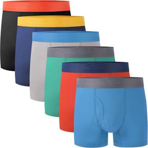 BAMBOO COOL Boys' Boxer Briefs 6-18Y Underwear Moisture-Wicking Lightweight and Ultra Soft 6-Pack (Black,navy Blue,lava Red,turquoise,light Grey,wathet(6-pack))