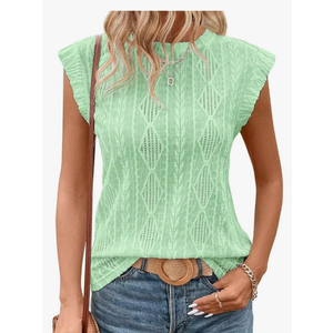 Falechay Womens Summer Tops Crew Neck Blouses Dressy Casual Short Sleeve Eyelet Hollow Out Shirts 2XL