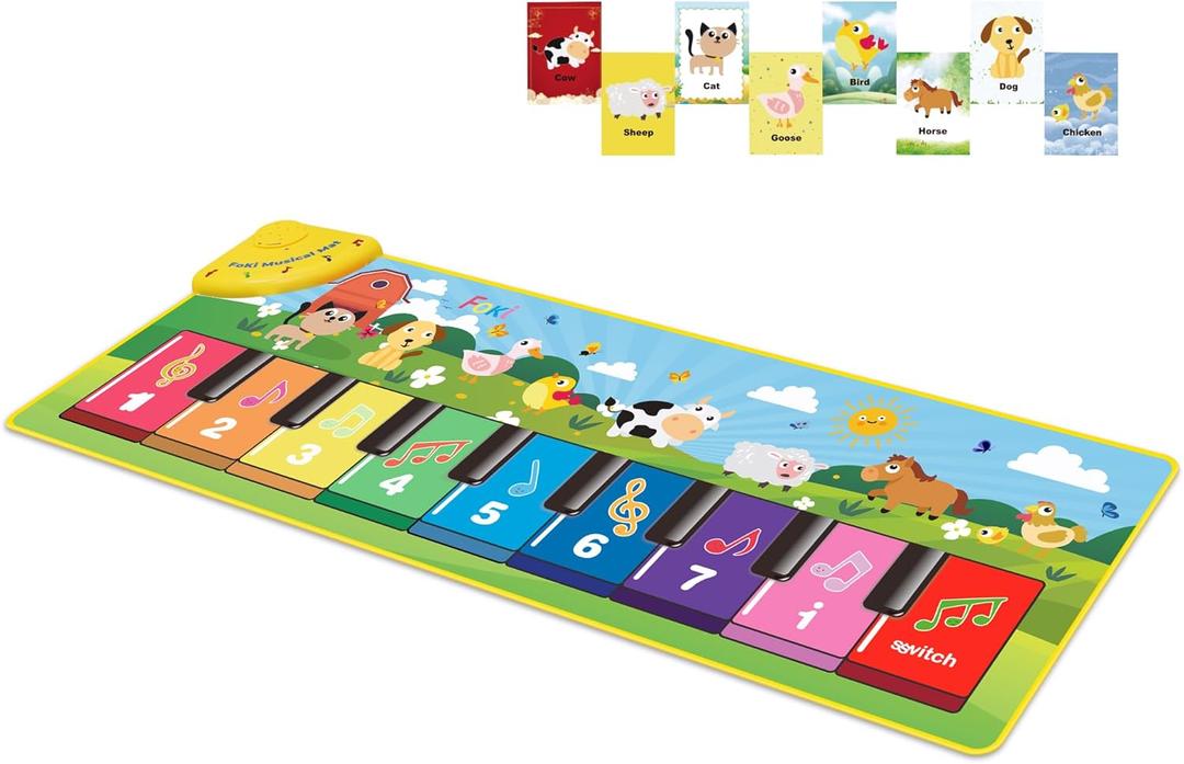 FOKI Floor Piano Mat for Toddlers, Sensory Educational Dancing Musical Keyboard Carpet Toy, Animal Sounds Touch Playmat Blanket, for 1 to 5 Years Old Boy and Girl