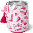 Swig Life 14oz Stemless Wine Cup, Insulated Wine Tumbler with Lid, Lightweight Stainless Steel Travel Tumbler, Cowgirl Cups, 21st Birthday, Bachelorette Party Gifts for Women (Let's Go Girls)