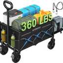 AMADA HOMEFURNISHING Wagon Cart Foldable, Collapsible Wagon Cart with 360 LBS Max Load & Expandable Storage, Sturdy Foldable Grocery Cart with 2 Cup Holders for Outdoor, Groceries, Garden & Camping