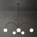 Modern Sputnik Globe Chandelier, 6-Light Black Linear Chandeliers for Dining Room and Kitchen Island, Mid Century Light Fixture Over Table, (Milk White Glass Bubble Shades, 40 Inch)