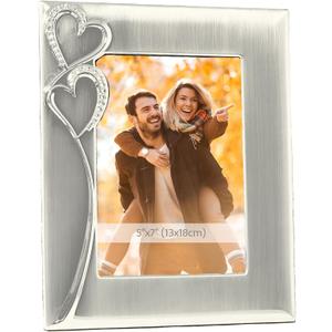 Silver Picture Frame 5x7 with Hearts Thoughtful Gift Idea for Weddings, Engagement for Couples, Newlyweds, Bridal Shower, Anniversary, Valentines