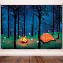 Blulu Forest Scene Camping Backdrop Supplies Camping Photography Background Photo Shoot Backdrop Party Decoration for Theme Birthday Party(5 x 7 ft)