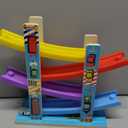 Montessori Toys for Toddlers, Children Race Track Toy with 4 Cars and 1 Wooden Parking Lot, Stable Base, Car Ramp Toy for 1 2 3 Year Old Boy Girl Gifts