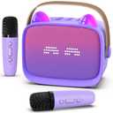 Mini Karaoke Machine Toys Gifts,Kids Portable MP3 Player with 2 Wireless Microphone and LED,Christmas Birthday Gifts for Girls Boys 3 4 5 6 7 8+ Year Old (Purple)