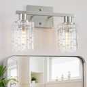 2 Light Brushed Nickel Bathroom Vanity Light Over Mirror, Modern Vanity Lighting with Crystal Glass Shade, Wall Mount Bathroom Light Fixtures, E26 Base