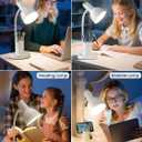 LED Desk Lamp for Home Office, Table Lamp with Pen Holder, 3 Color Modes Reading Light, Eye-Caring Desk Light with Gooseneck, Metal Study Lamp for Dorm Bedside Bedroom(White lamp)