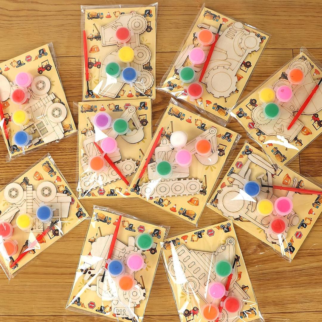 LARDUX Construction Party Favors, 24PCS Construction Themed Party Supplies Painting Kit with Glow in The Dark Paint DIY Construction Birthday Party Decorations Goodie Bag Stuffers for Kids