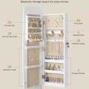 Nicetree Mirror Jewelry Cabinet Wall Mounted, Lockable Hanging Jewelry Armoire Organizer, Rounded Jewelry Armoire with Full Length Mirror, Wide Mirror with Storage, Moon White