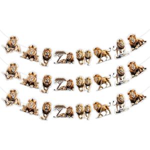 Lion Birthday Banner Lion Party Decorations 3Pcs Realistic Lion Garland Animal Banner for Boys Jungle Safari Theme Birthday Party Supplies