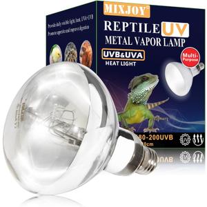 MIXJOY 160W Reptile Heat Lamp Bulb, Full Spectrum UVA UVB Reptile Light Bulb, UVB Light for Reptiles and Amphibians Use