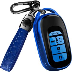 Lucrum Compatible with Honda Key Fob Cover & Leather Keychain - TPU Keyfob Case for Accord Civic CR-V HR-V Pilot Ridgeline, For 5 Button Remote (2022-2026) - Blue and Black
