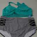Yonique Womens Plus Size Bikini High Waisted Swimsuits Two Piece Bathing Suits Tummy Control Swimwear (22 Plus, Green and Stripes)