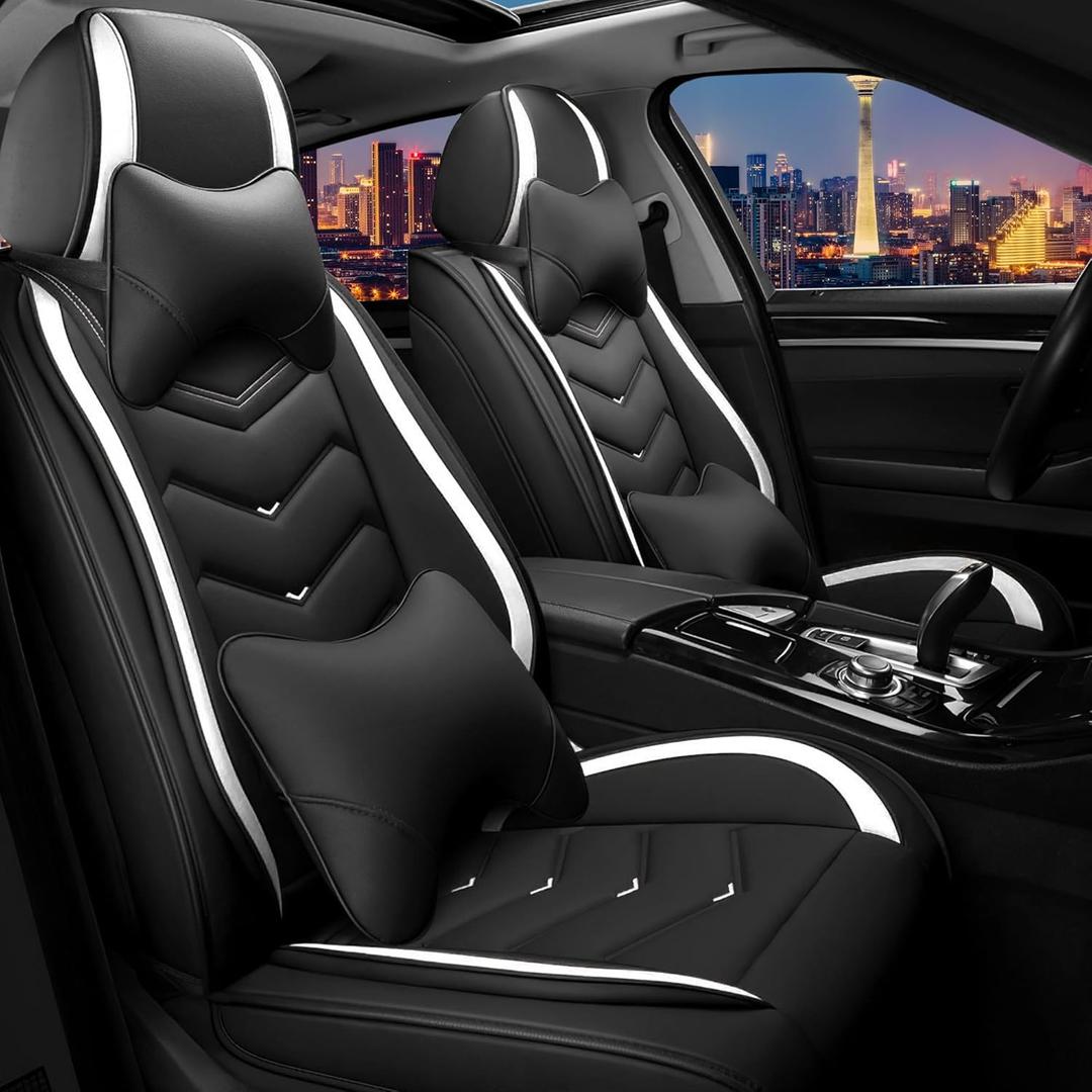 Car Seat Covers for Honda Civic 2000-2026, Stylish Sport Seat Cover, Premium Nappa Leather Car Seat Cover. Automobile Seat Covers Sets.(Luxury 2 Seats/Black White)