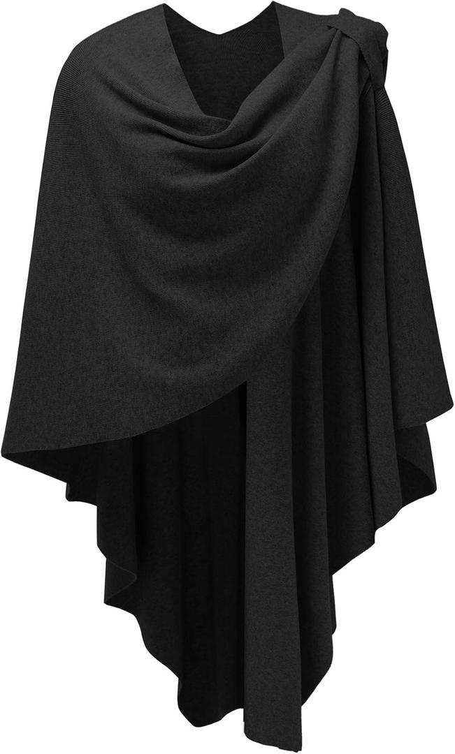 PULI Womens Large Cross Front Poncho Sweater Wrap Topper Knitted Elegant Shawls Cape for Fall Winter (1-black)