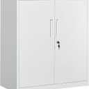 SONGMICS Garage Cabinet, Metal Storage Cabinet with Doors and Shelves, Office Cabinet for Home Office, Garage and Utility Room, Grey UOMC013G01