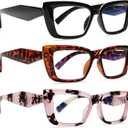 Stylish Blue Light Blocking Reading Glasses for Women 3 Pack with Spring Hinge, Multiple Strengths (3 Mix Color-2)