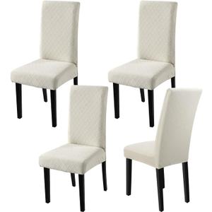 YISUN Dining Chair Covers, Stretch Jacquard Chair Seat Cover Removable Washable Parson Chair Cover Kitchen Chair Protector Slipcovers (Beige, 4)