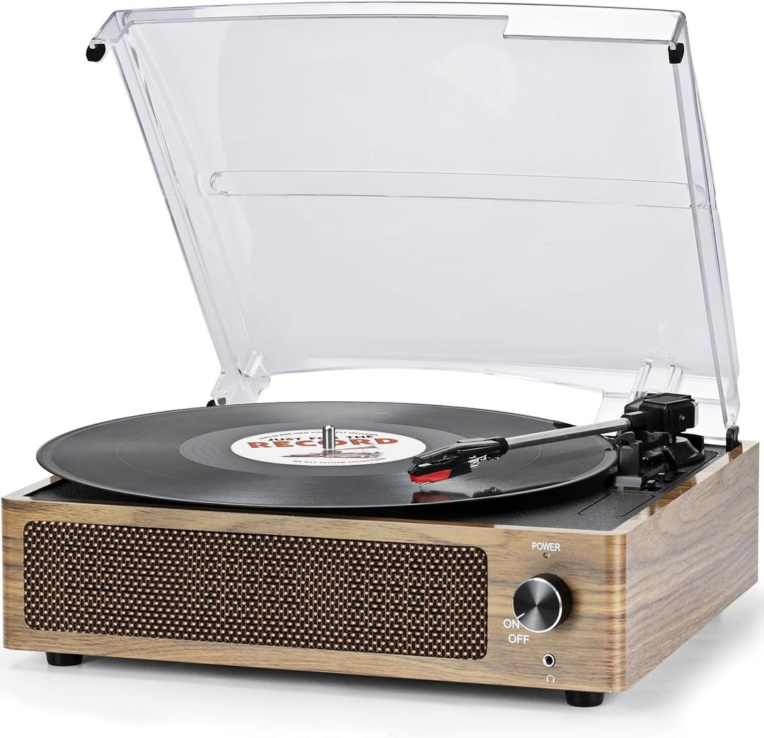 Vinyl Record Player with Speakers Vintage Turntable Vinyls Records Belt-Driven Turntables Support 3-Speed Wireless Playback Headphone AUX RCA Line LP Vinyl Players for Sound Enjoyment Retro Wood Cyan